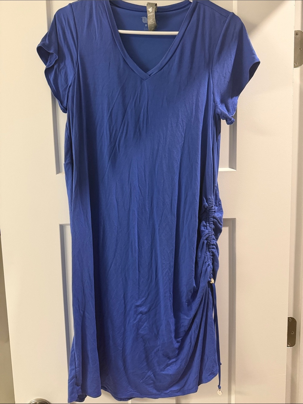 Women’s Blue V-Neck Side-Ruched Dress